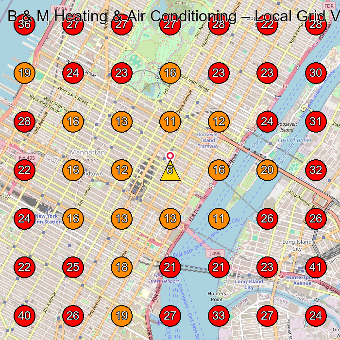 B & M Heating & Air Conditioning GeoGrid visibility map for Hvac Contractor in New York